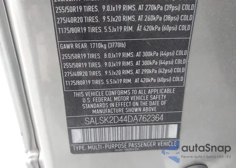 2013 Land Rover Range Rover Sport Hse из США, поврежденный, VIN SALSK2D44DA762364